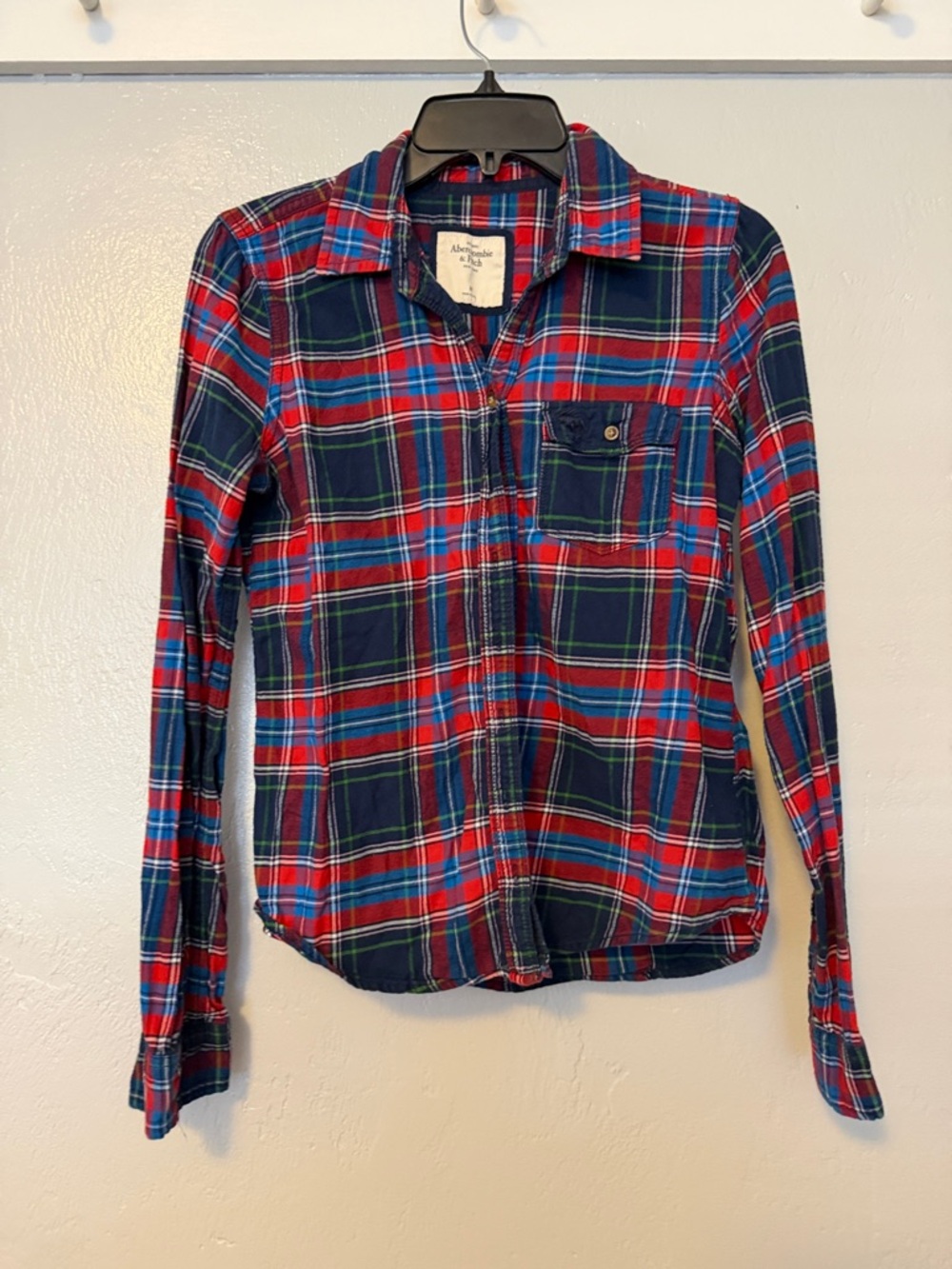 Abercrombie & Fitch Red & Navy Plaid Button-Down Shirt